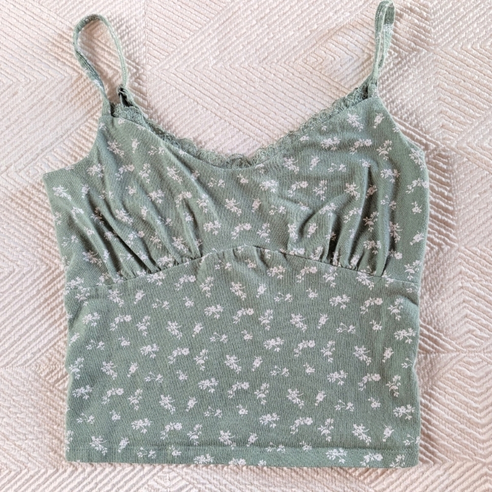 Hollister Green & White Floral Lace Cami Small Tank Top - Picture 1 of 5